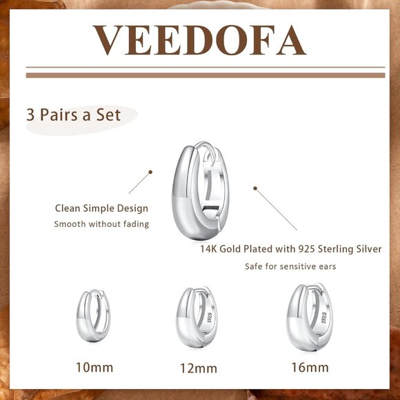 🆕 Women Silver Small Hoop Earrings Trendy Chunky Multiple Piercing Jewelry Gift - Picture 3 of 7